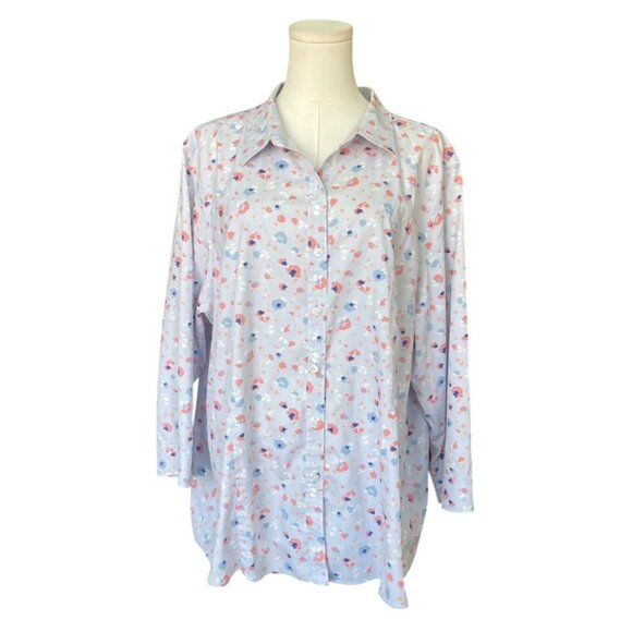 L.L Bean Tops - L.L Bean Floral Cotton Button Down Shirt Top Size 3X Wrinkle Free Long Sleeve